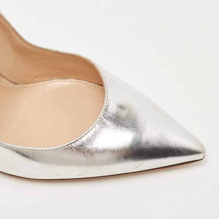 Pre Owned Gianvito Rossi Silver Leather  Pointed Toe Pumps Size 38