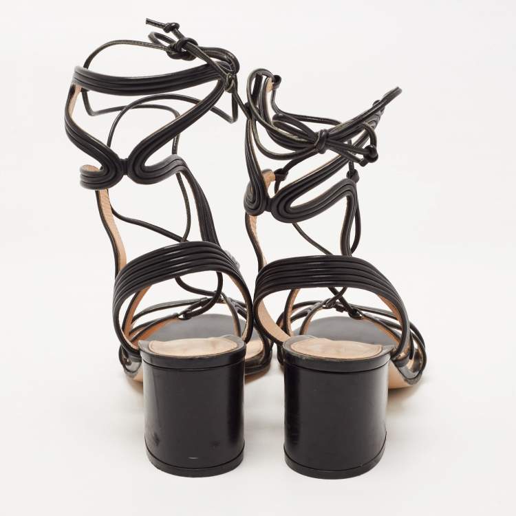 Pre Owned Gianvito Rossi Black Leather Hydra Lace Up Sandals Size 37.5