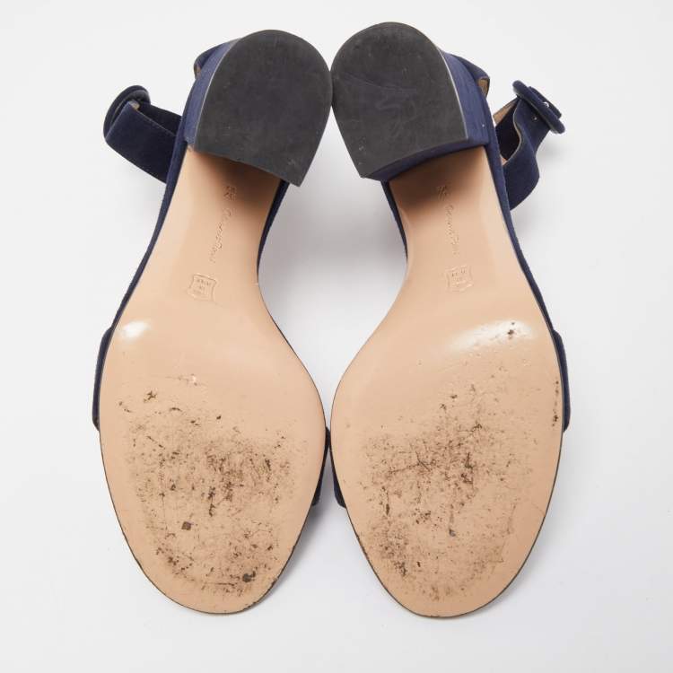 Pre Owned Gianvito Rossi Navy Blue Suede Portofino Ankle Strap Sandals Size 37.5