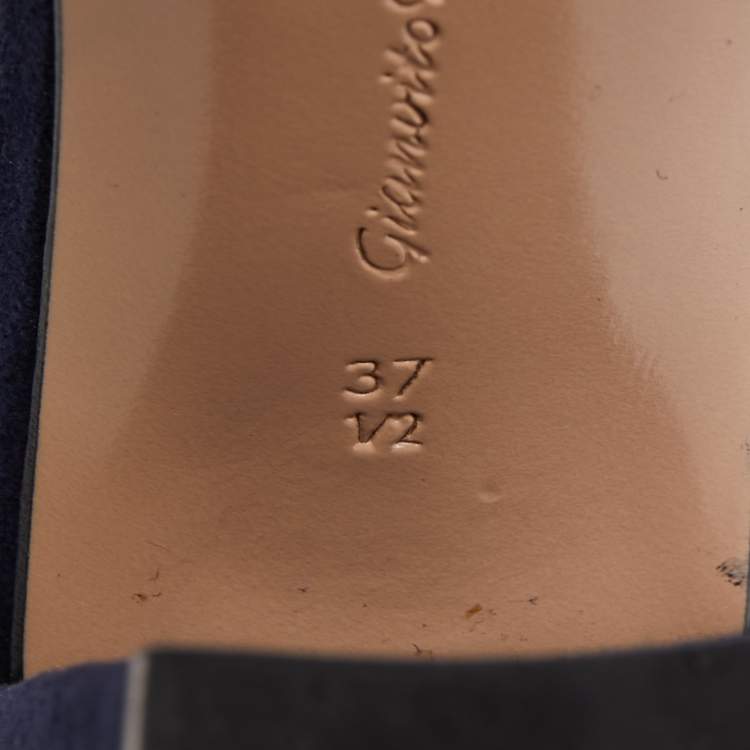 Pre Owned Gianvito Rossi Navy Blue Suede Portofino Ankle Strap Sandals Size 37.5