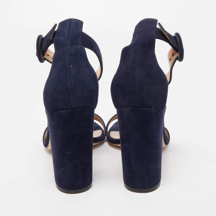 Pre Owned Gianvito Rossi Navy Blue Suede Portofino Ankle Strap Sandals Size 37.5