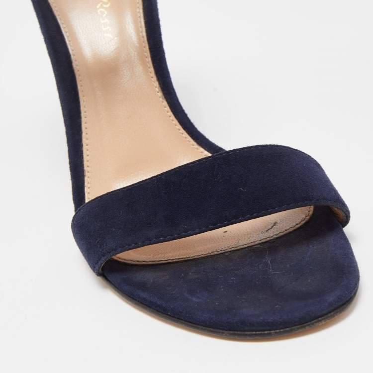 Pre Owned Gianvito Rossi Navy Blue Suede Portofino Ankle Strap Sandals Size 37.5