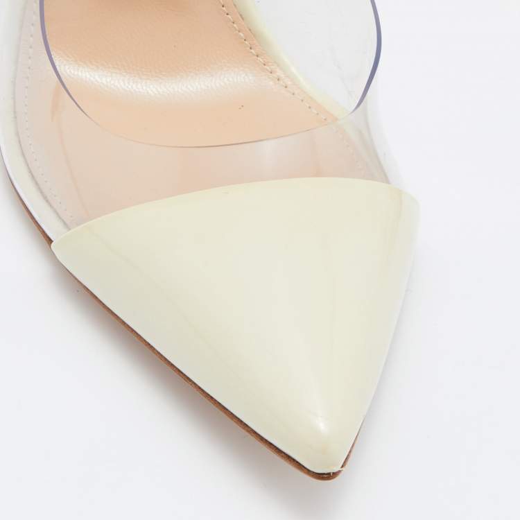 Pre Owned Gianvito Rossi Cream Leather and  PVC Plexi Pointed toe Pumps Size 37
