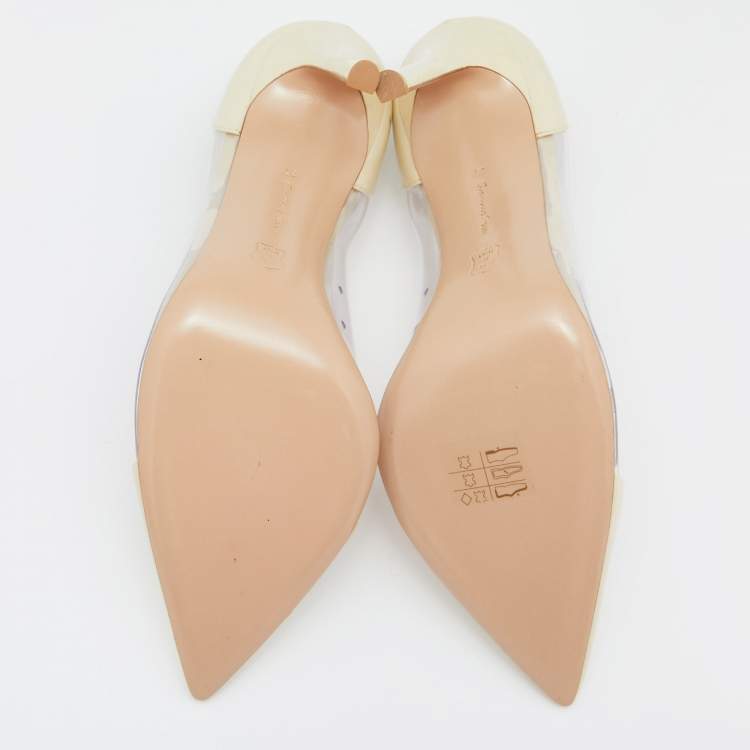 Pre Owned Gianvito Rossi Cream Leather and  PVC Plexi Pointed toe Pumps Size 37