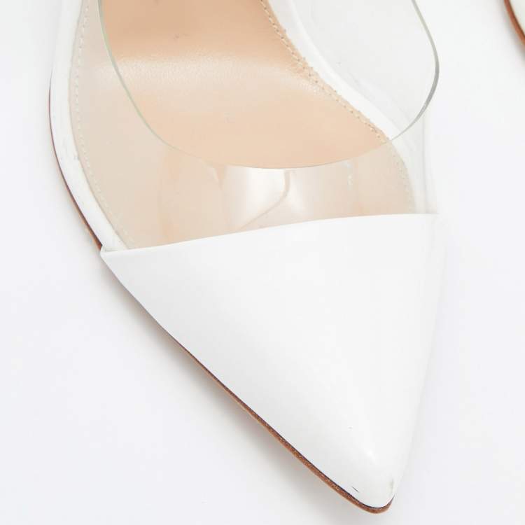 Pre Owned Gianvito Rossi White Patent Leather and  PVC Plexi Pumps Size 36