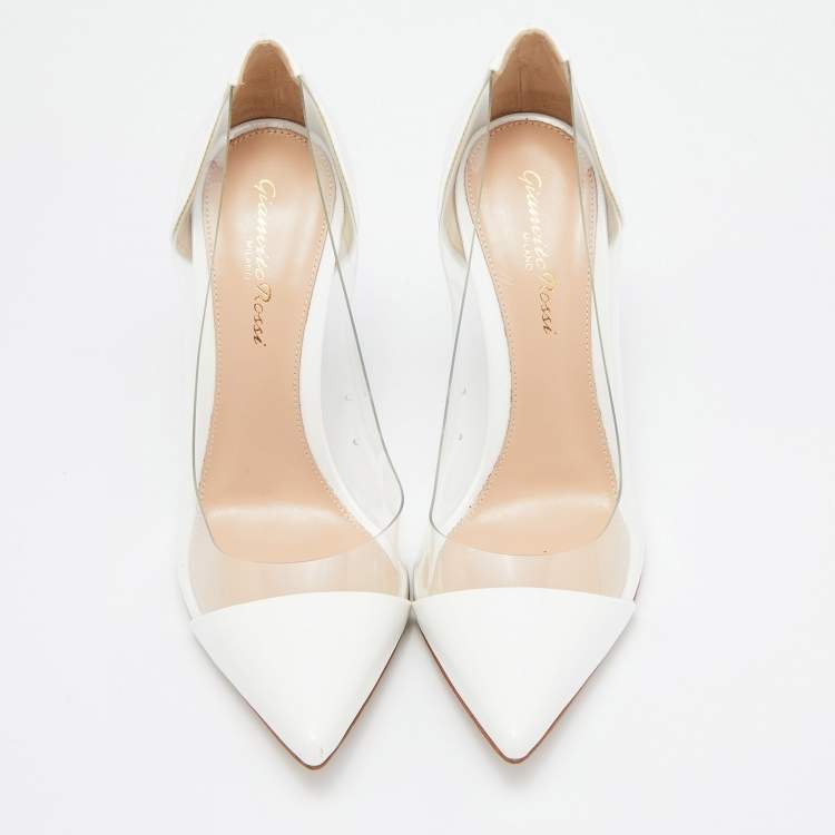 Pre Owned Gianvito Rossi White Patent Leather and  PVC Plexi Pumps Size 36