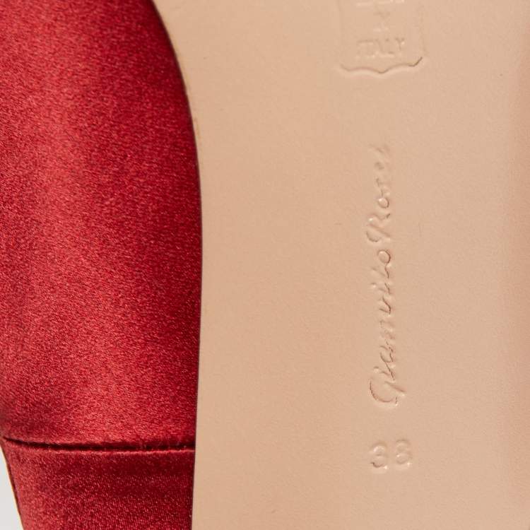 Pre Owned Gianvito Rossi Red Satin Gala Ankle Tie Pumps Size 38