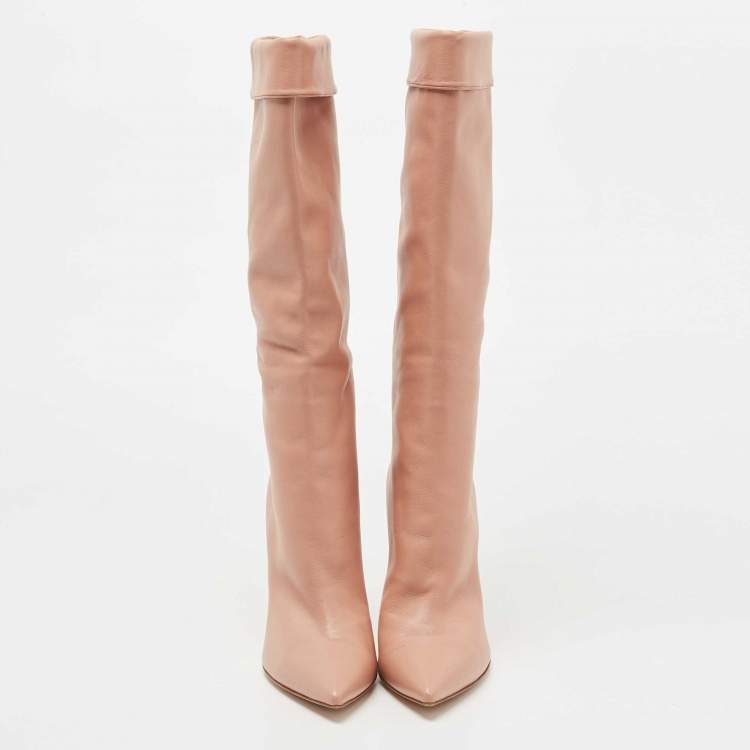 Pre Owned Gianvito Rossi Blush Pink Leather Knee Length Pointed Toe Boots Size 39