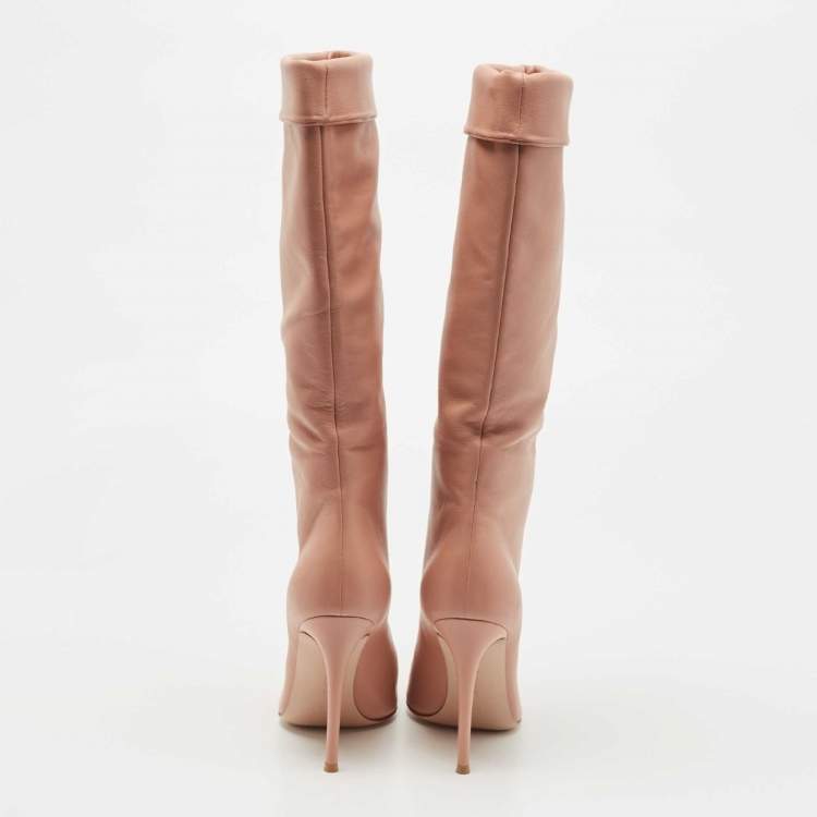 Pre Owned Gianvito Rossi Blush Pink Leather Knee Length Pointed Toe Boots Size 39