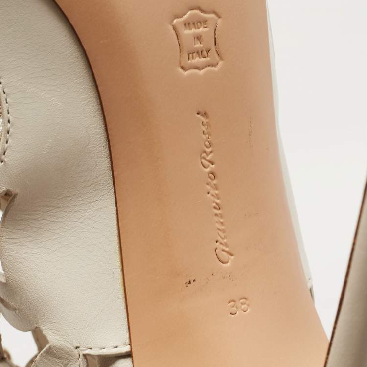 Pre Owned Gianvito Rossi White Cutout Leather Lace Up Peep Toe Sandals Size 38