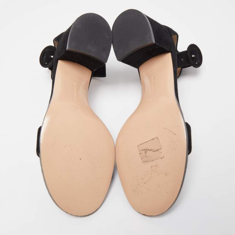 Pre Owned Gianvito Rossi Black Suede Portofino Ankle Strap Block Heel Sandals Size 38