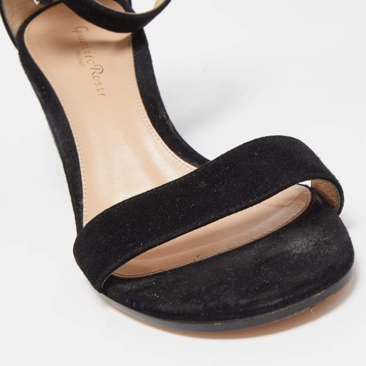 Pre Owned Gianvito Rossi Black Suede Portofino Ankle Strap Block Heel Sandals Size 38