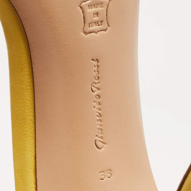 Pre Owned Gianvito Rossi Yellow Leather Portofino Ankle Strap Sandals Size 38