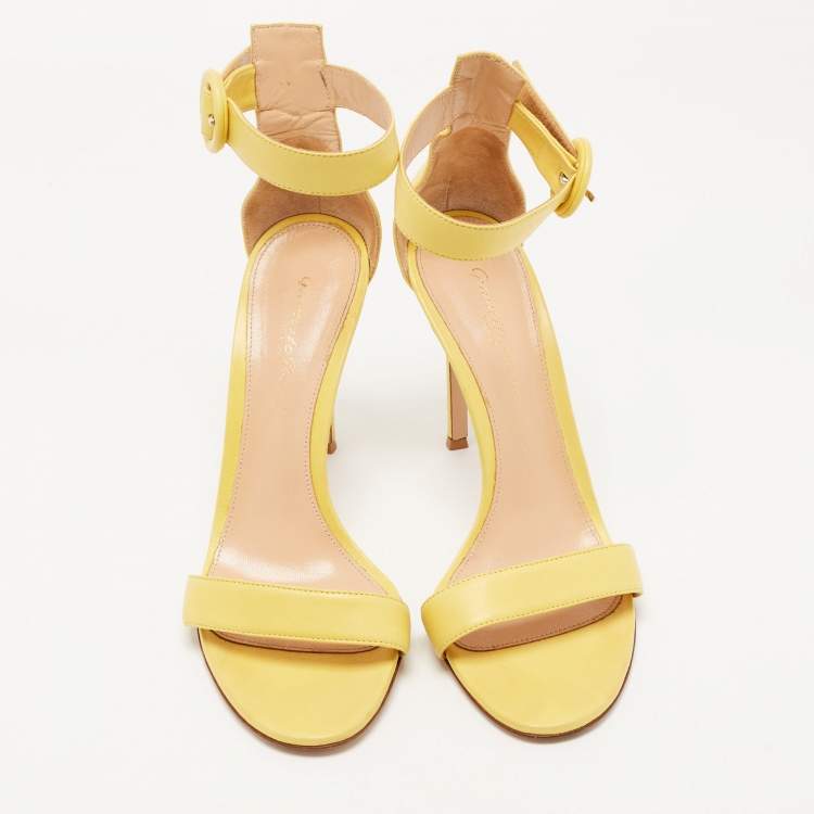Pre Owned Gianvito Rossi Yellow Leather Portofino Ankle Strap Sandals Size 38