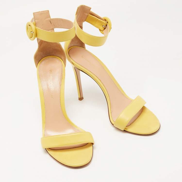 Pre Owned Gianvito Rossi Yellow Leather Portofino Ankle Strap Sandals Size 38