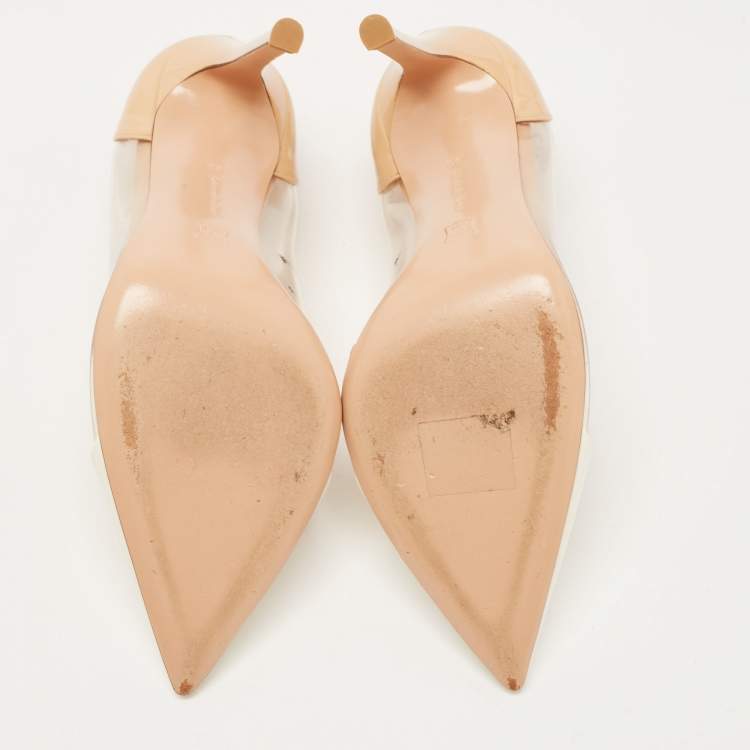 Pre Owned Gianvito Rossi White/Beige Patent Leather and PVC Plexi Pumps Size 35