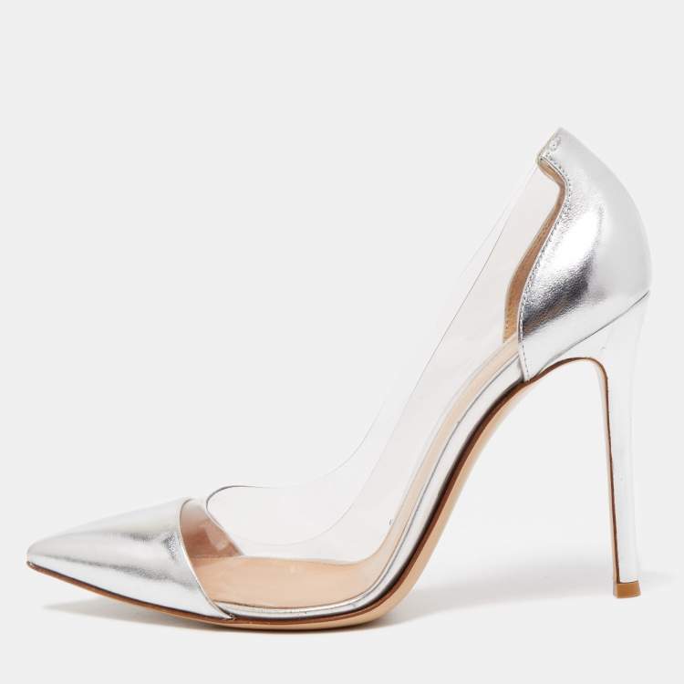 Pre Owned Gianvito Rossi Silver Leather and PVC Plexi Pumps Size 38