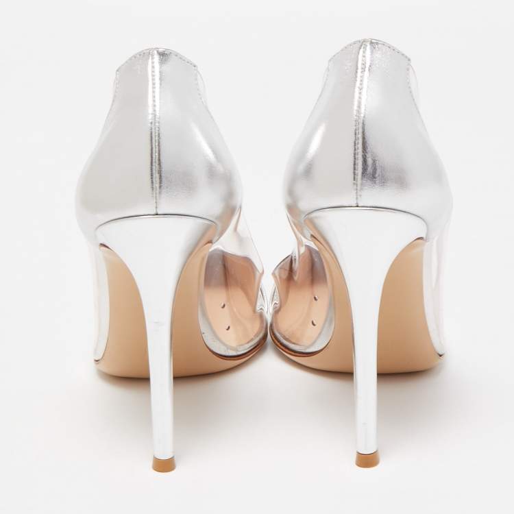 Pre Owned Gianvito Rossi Silver Leather and PVC Plexi Pumps Size 38