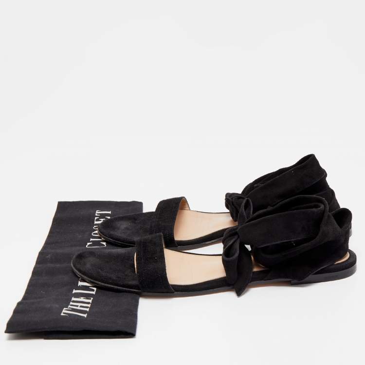 Pre Owned Gianvito Rossi Black Suede Ankle Wrap Flat Sandals Size 38.5