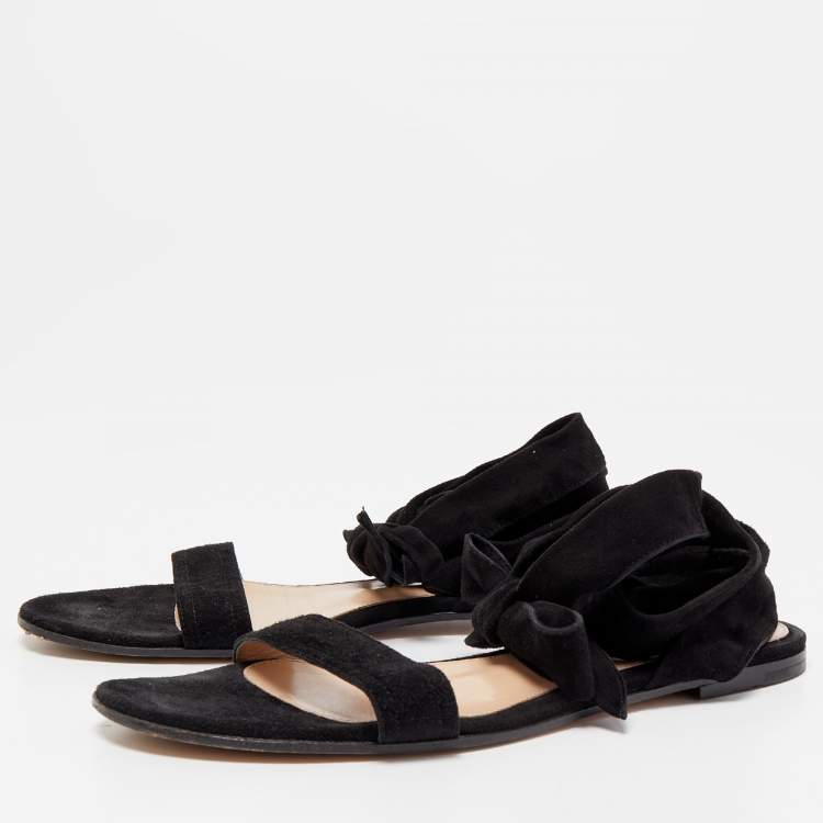 Pre Owned Gianvito Rossi Black Suede Ankle Wrap Flat Sandals Size 38.5