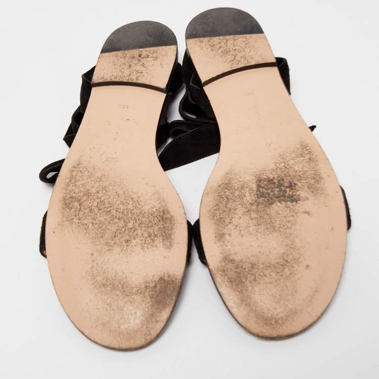 Pre Owned Gianvito Rossi Black Suede Ankle Wrap Flat Sandals Size 38.5