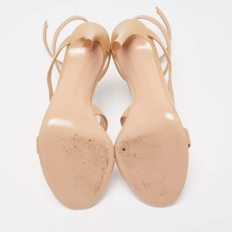 Pre Owned Gianvito Rossi Beige Leather Opera Twirl Ankle Wrap Sandals Size 38.5