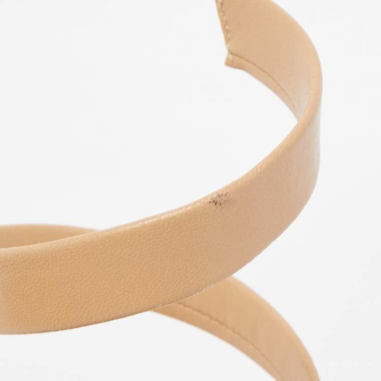 Pre Owned Gianvito Rossi Beige Leather Opera Twirl Ankle Wrap Sandals Size 38.5