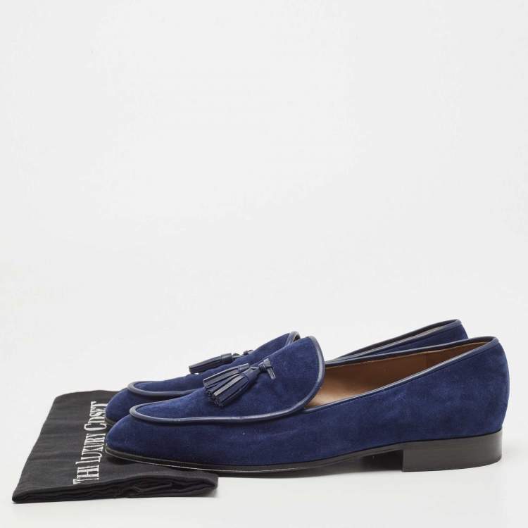 مملوكة مسبقًا Gianvito Rossi Blue Suede Tassel Slip On Loafers Size 42.5