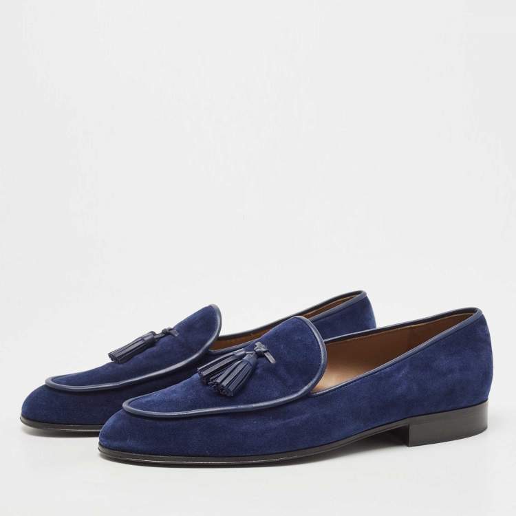 مملوكة مسبقًا Gianvito Rossi Blue Suede Tassel Slip On Loafers Size 42.5