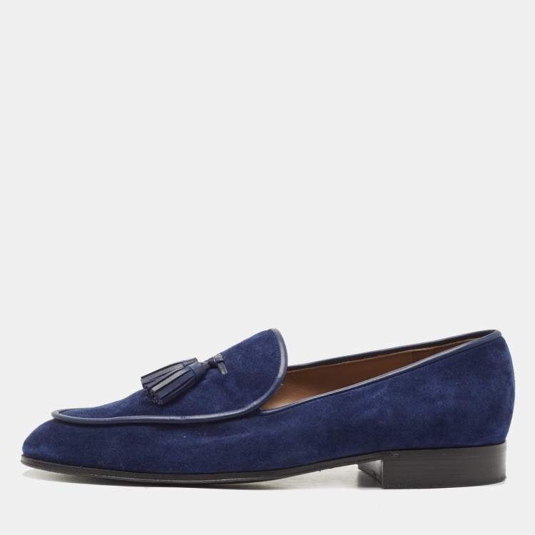 مملوكة مسبقًا Gianvito Rossi Blue Suede Tassel Slip On Loafers Size 42.5