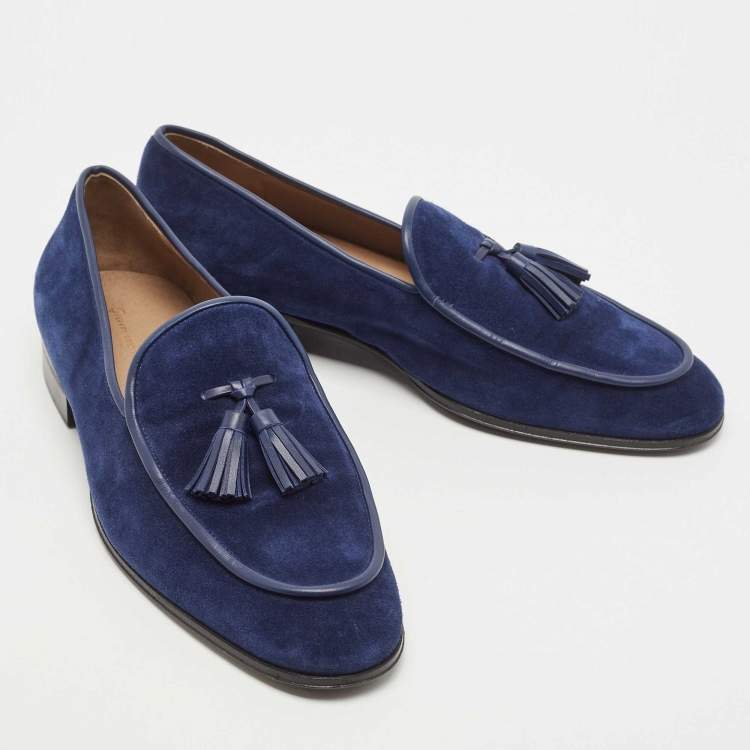 مملوكة مسبقًا Gianvito Rossi Blue Suede Tassel Slip On Loafers Size 42.5