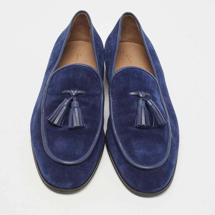 مملوكة مسبقًا Gianvito Rossi Blue Suede Tassel Slip On Loafers Size 42.5