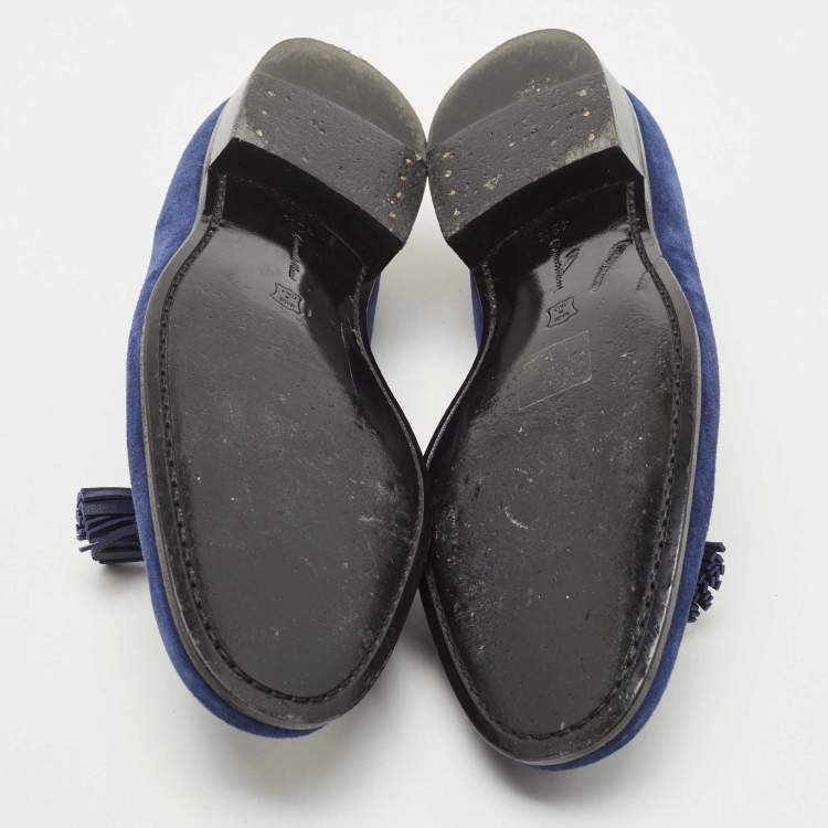 مملوكة مسبقًا Gianvito Rossi Blue Suede Tassel Slip On Loafers Size 42.5