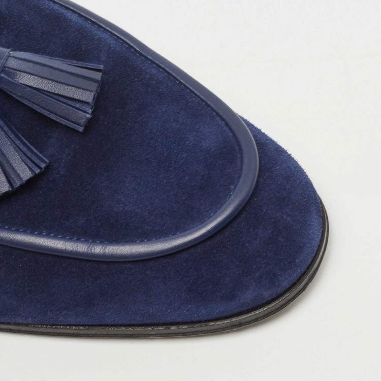 مملوكة مسبقًا Gianvito Rossi Blue Suede Tassel Slip On Loafers Size 42.5
