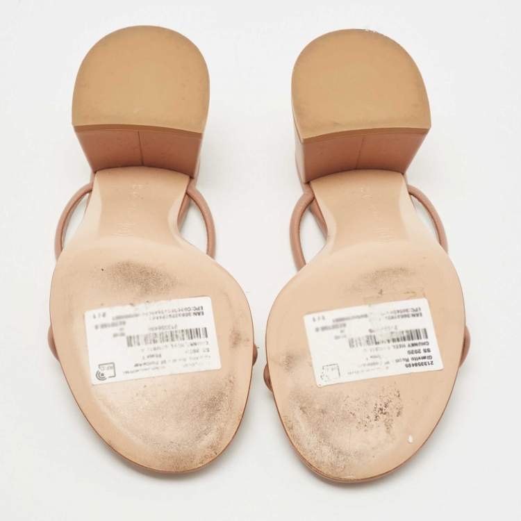 Pre Owned Gianvito Rossi Beige Leather Block Heel Slide Sandals Size 36