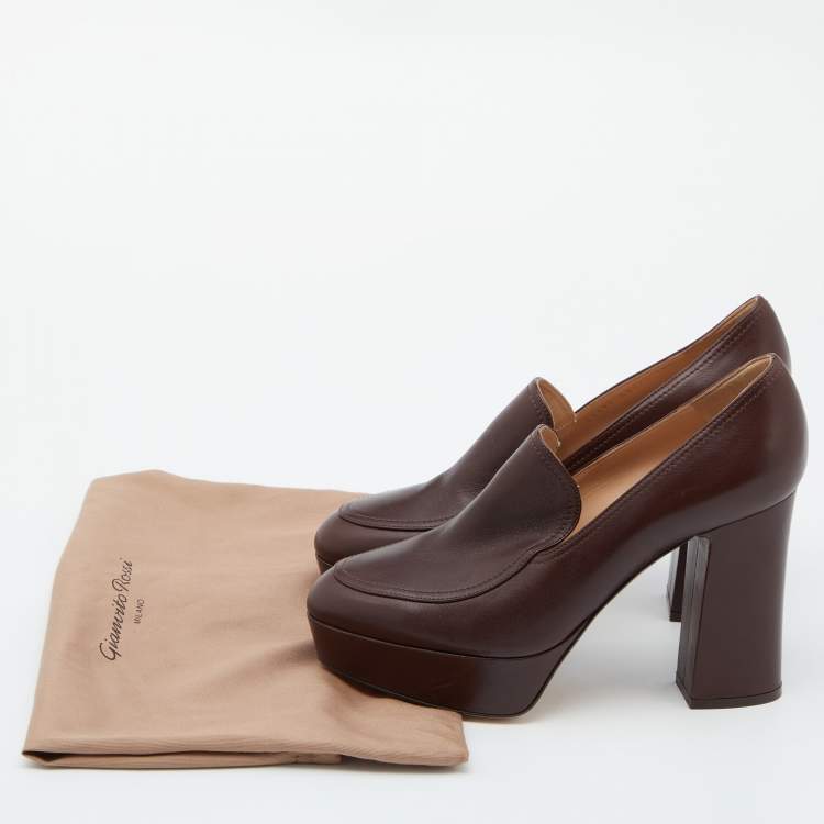 Pre Owned Gianvito Rossi Brown Leather Loafer Pumps Size 38.5