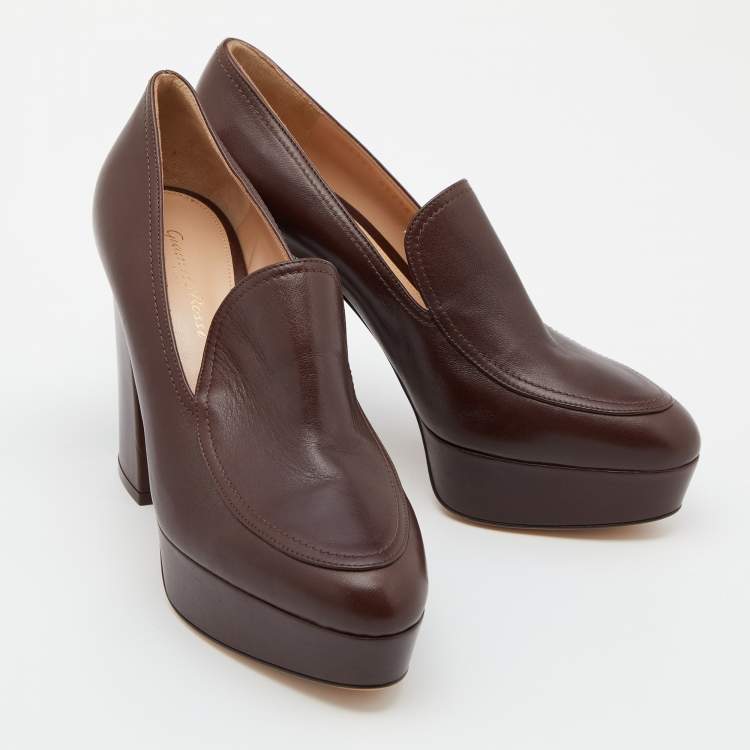 Pre Owned Gianvito Rossi Brown Leather Loafer Pumps Size 38.5