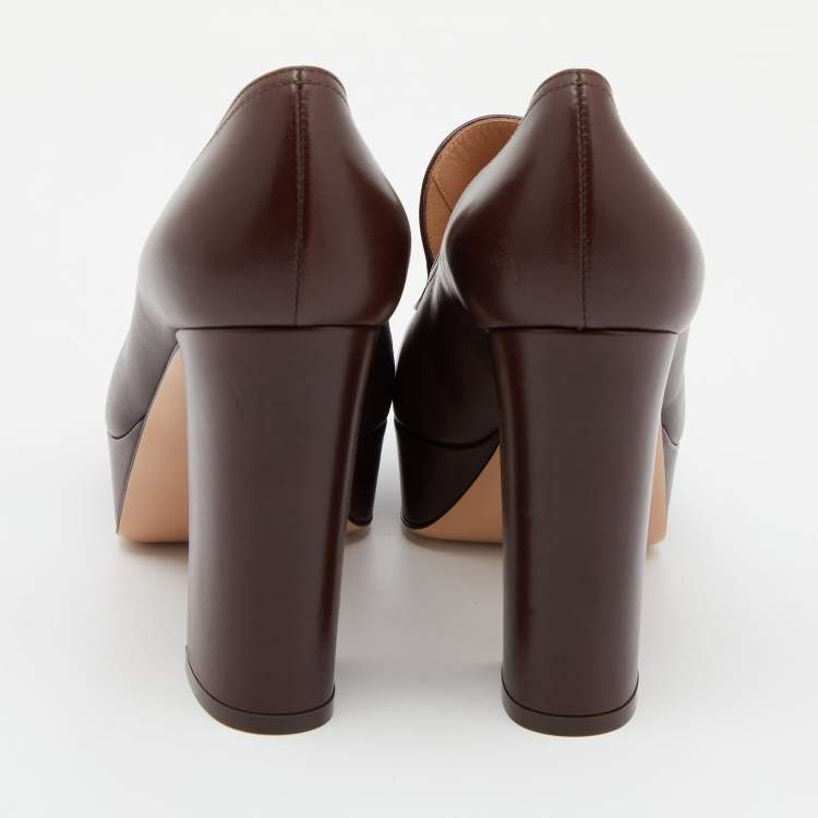Pre Owned Gianvito Rossi Brown Leather Loafer Pumps Size 38.5