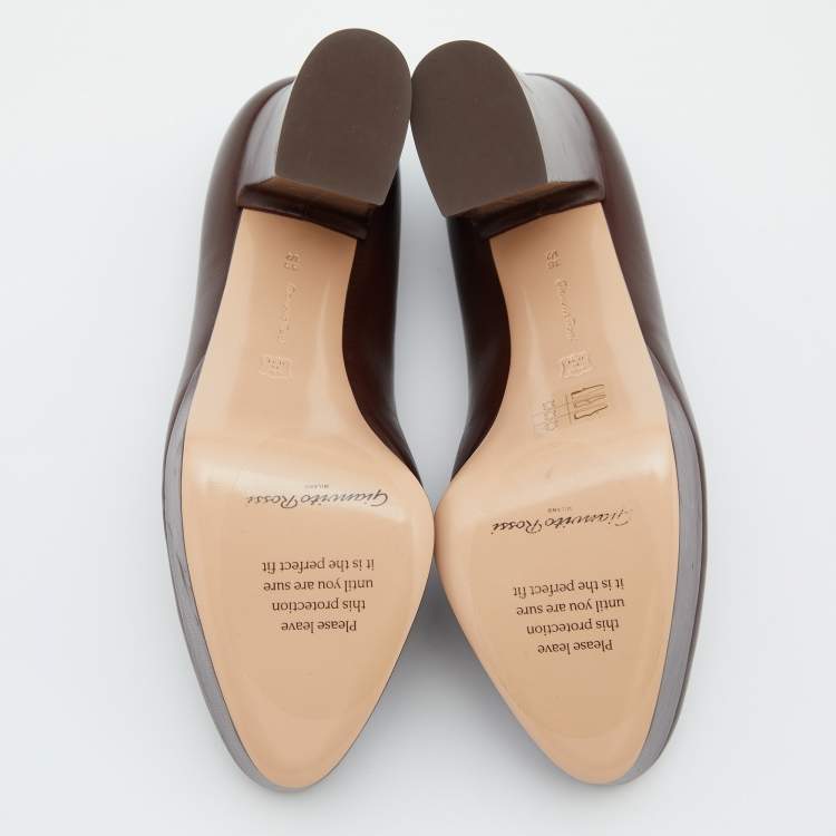 Pre Owned Gianvito Rossi Brown Leather Loafer Pumps Size 38.5