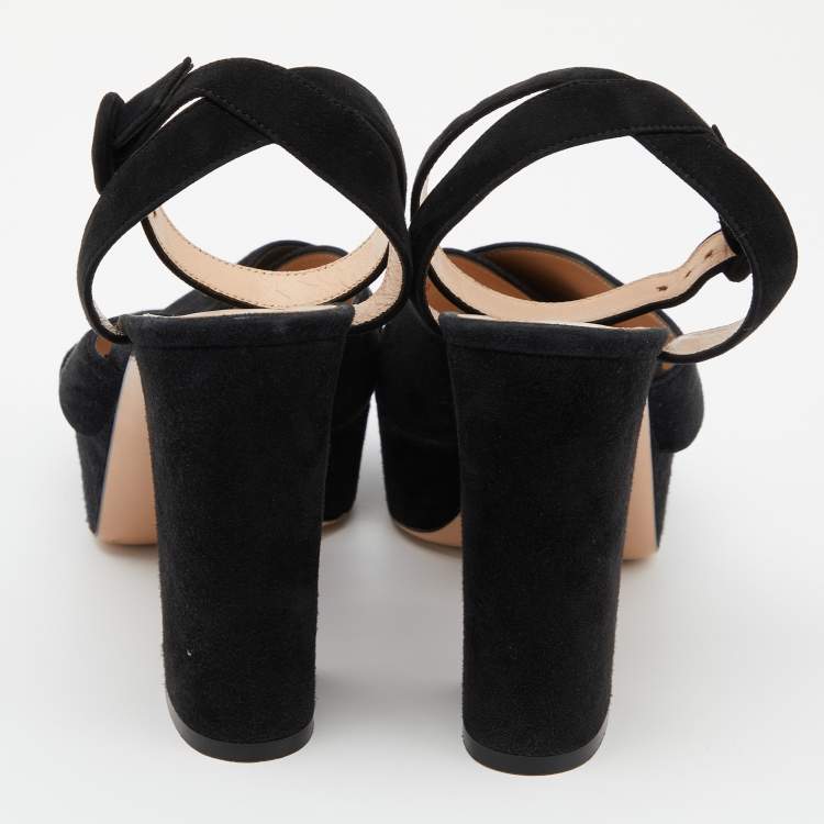 Pre Owned Gianvito Rossi Black Suede Block Heel Ankle Strap Sandals Size 39
