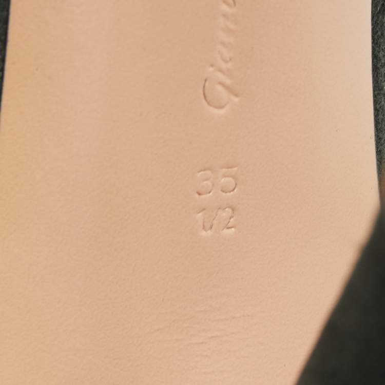 Pre Owned Gianvito Rossi Dark Green Suede Vamp Peep Toe Booties Size 35.5