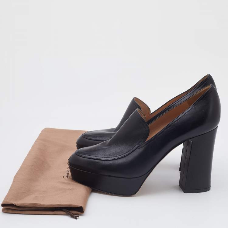 مملوكة مسبقًا Gianvito Rossi Black Leather Block Heel Loafer Pumps Size 38.5
