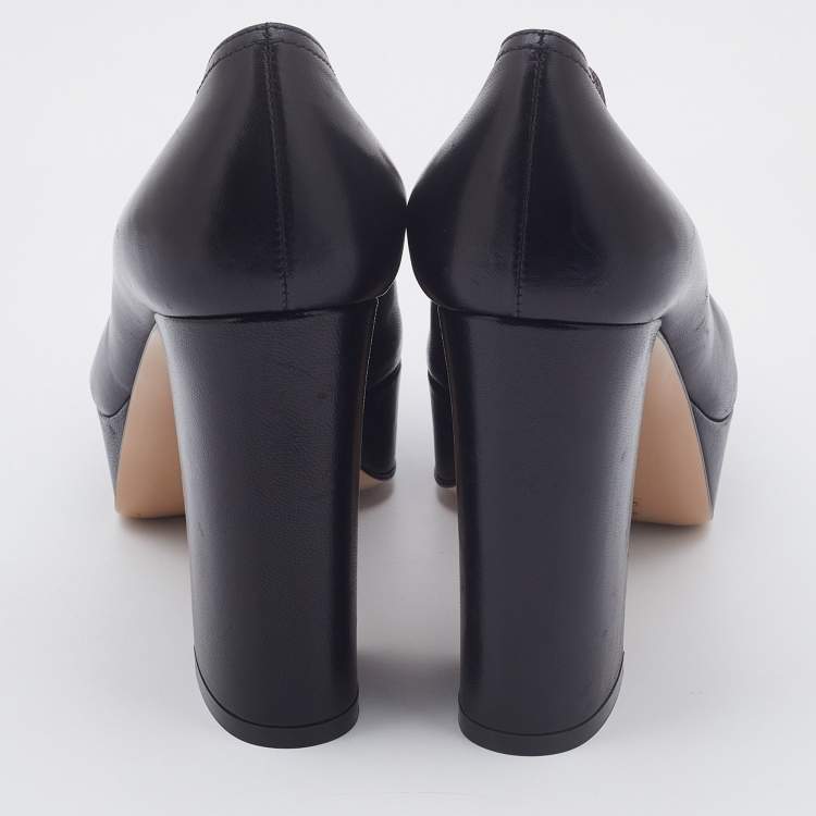 مملوكة مسبقًا Gianvito Rossi Black Leather Block Heel Loafer Pumps Size 38.5