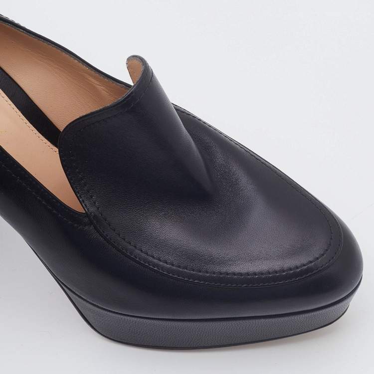 مملوكة مسبقًا Gianvito Rossi Black Leather Block Heel Loafer Pumps Size 38.5