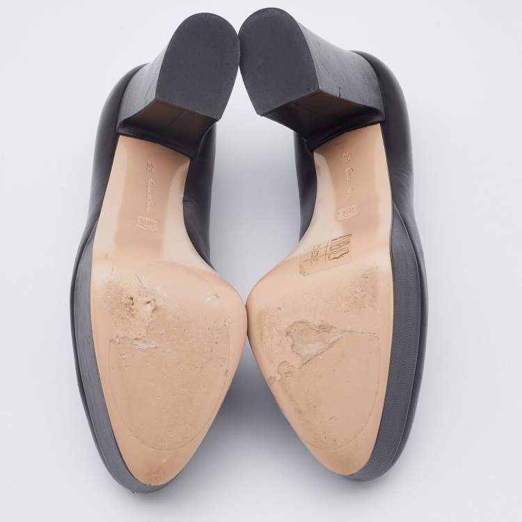 مملوكة مسبقًا Gianvito Rossi Black Leather Block Heel Loafer Pumps Size 38.5