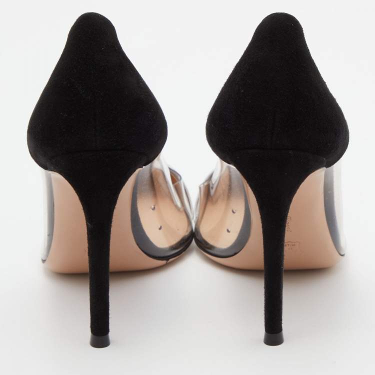 Pre Owned Gianvito Rossi Black/Silver PVC, Suede and Patent Leather Plexi Pumps Size 35