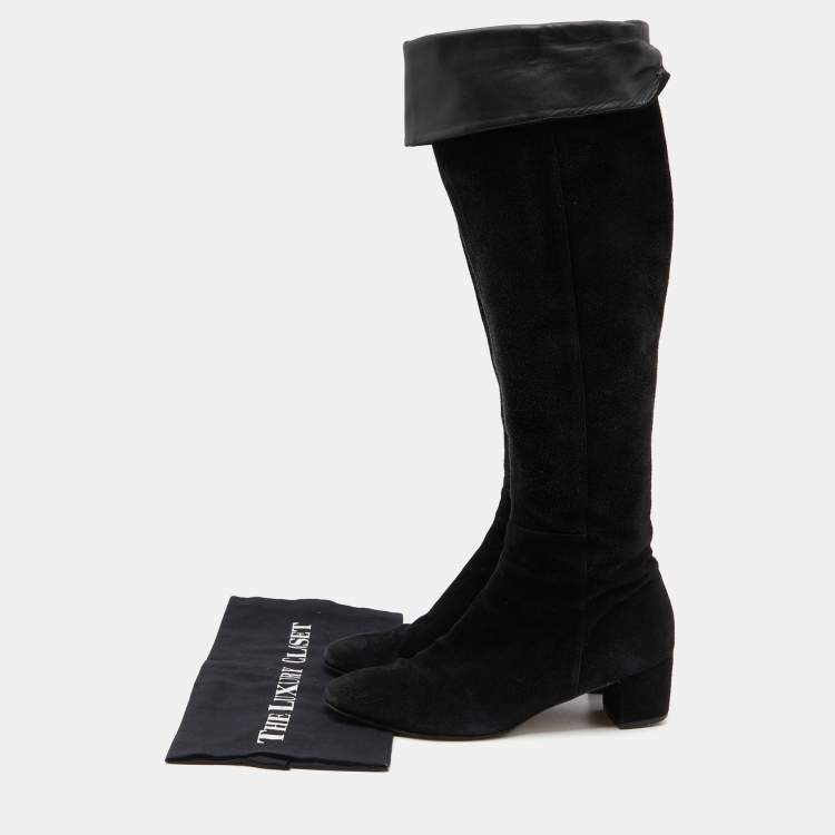 Pre Owned Gianvito Rossi Black Suede and Leather Knee Length Boots Size 38.5