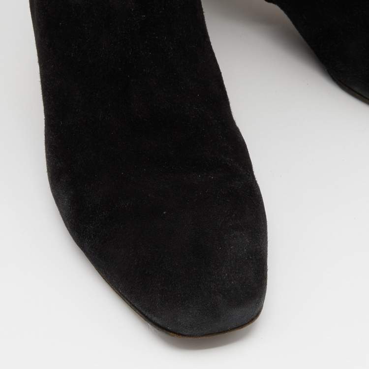 Pre Owned Gianvito Rossi Black Suede and Leather Knee Length Boots Size 38.5