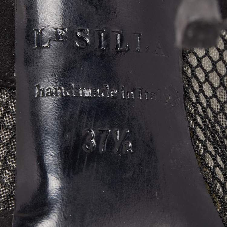 Pre Owned Gianvito Rossi Black Suede and Mesh Peep Toe Ankle Sandals Size 37.5