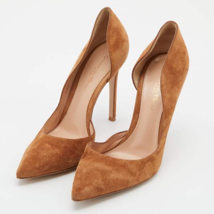 Pre Owned Gianvito Rossi Tan Suede Pointed Toe D'orsay Pumps Size 38